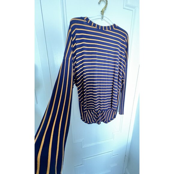 NWT Navy Mustard Top US Sz 14 Striped Rusched Blouse EU Sz 46 UK Sz 18 George - Picture 7 of 13